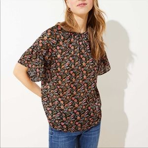 LOFT | Women's Floral Tie Bell Sleeve Blouse | XS